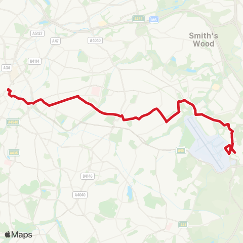 National Express West Midlands Moor St Selfridges - Cumberford Ave map