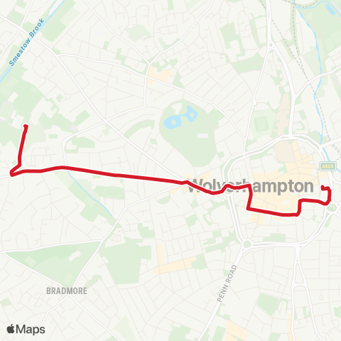National Express West Midlands Compton Pk Schools - Wolverhampton Bus Sta map