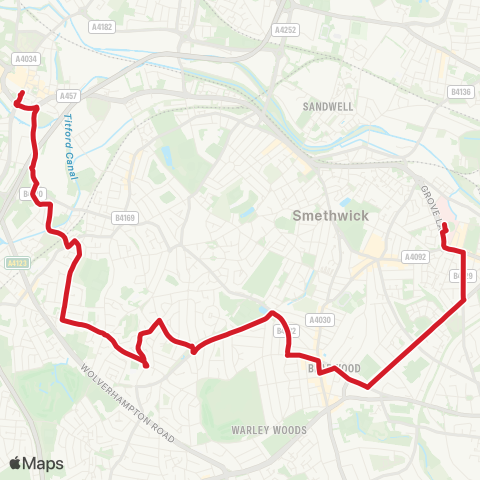 National Express West Midlands Midland Met Hosp - Oldbury Interchange map