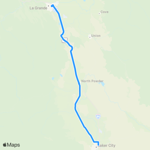 Northeast Oregon Public Transportation Baker Intercity Connector map