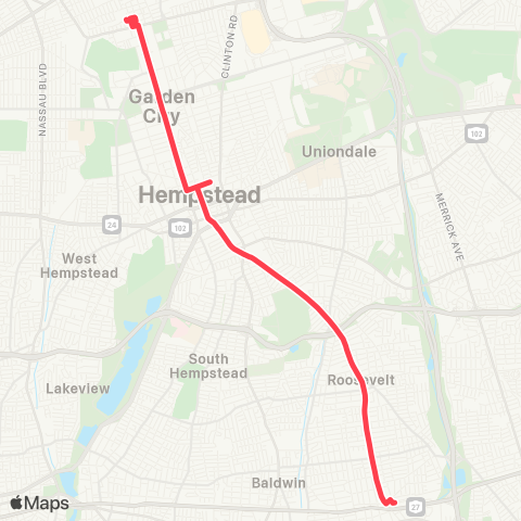 NICE Bus Mineola / Franklin Express map