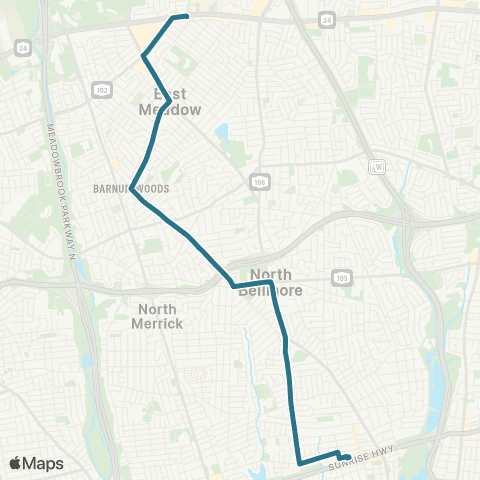 NICE Bus E Meadow / Merrick / Bellmore map