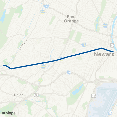 NJ Transit Springfield Avenue Express map