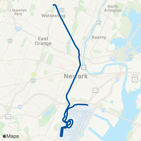 NJ Transit go28 Newark Airport - Newark - Bloomfield map