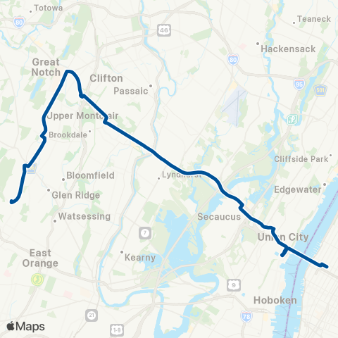 NJ Transit West Orange - Montclair - New York map