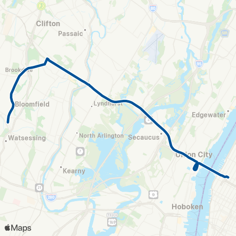 NJ Transit Bloomfield - New York map