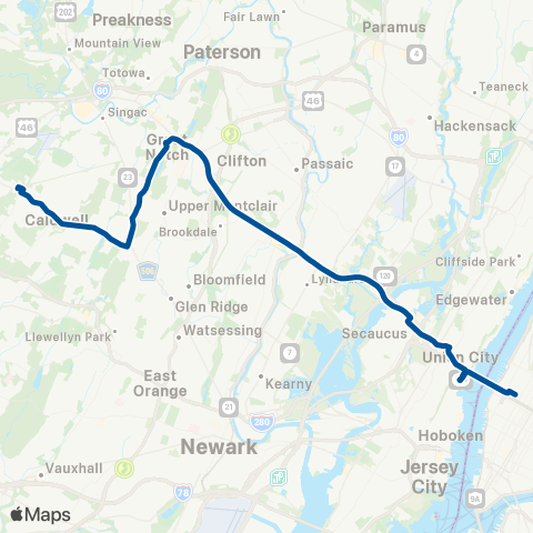 NJ Transit West Caldwell - Cedar Grove - New York map