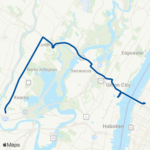 NJ Transit North Newark - Harrison - New York map