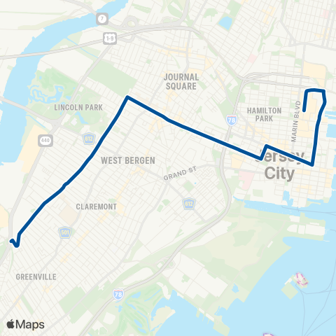 NJ Transit Montgomery St - West Side Avenue map