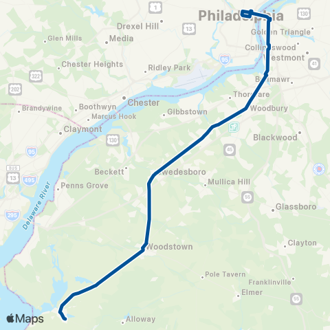 NJ Transit Salem - Philadelphia map