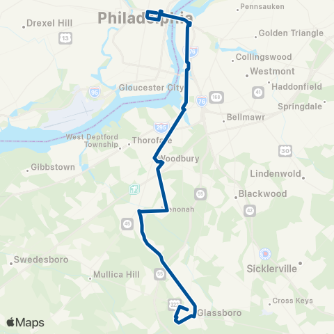 NJ Transit Sewell - Glassboro - Philadelphia map