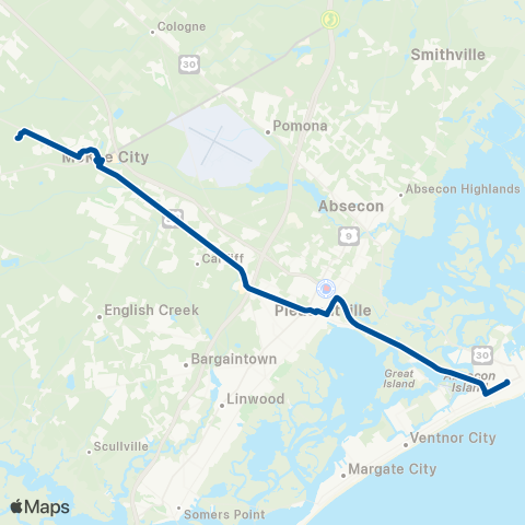 NJ Transit Atlantic City - Hamilton Mall - Atlantic / Cape C. C map