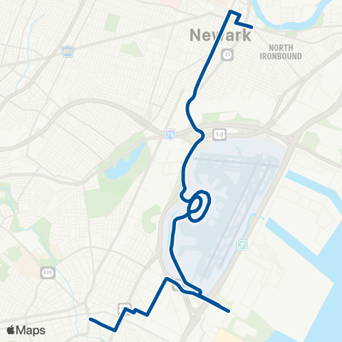 NJ Transit Newark - Elizabeth map