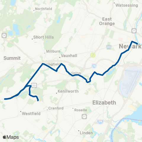 NJ Transit Newark - Mountainside map