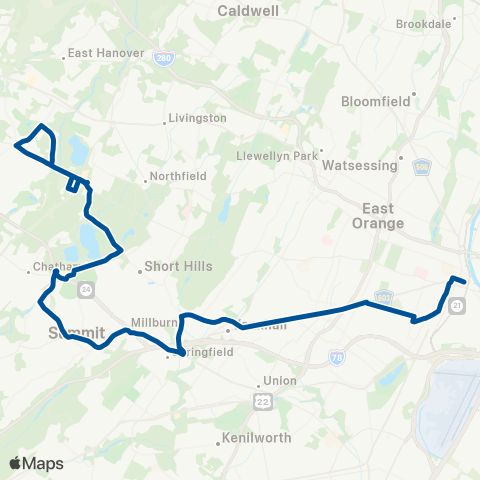 NJ Transit Newark - Livingston Mall map