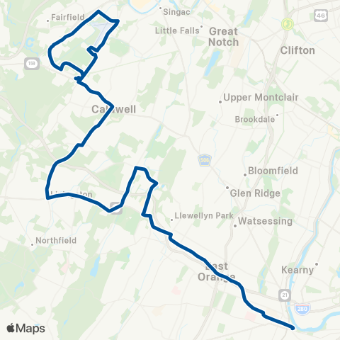 NJ Transit Newark - West Caldwell map