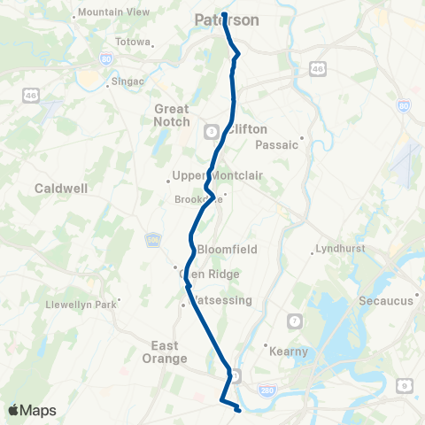 NJ Transit Paterson - Bloomfield - Newark map