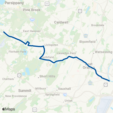 NJ Transit Newark - Orange - Livingston map