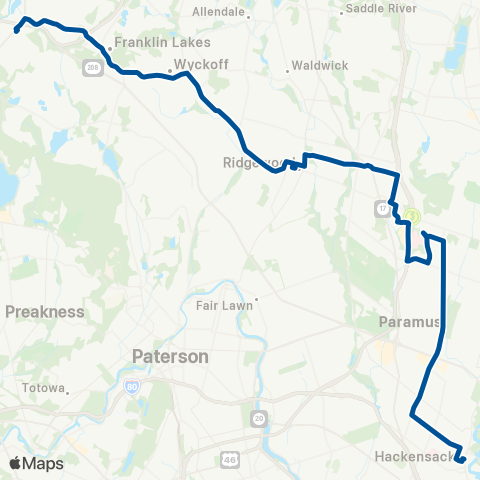 NJ Transit Oakland - Ridgewood - Hackensack map