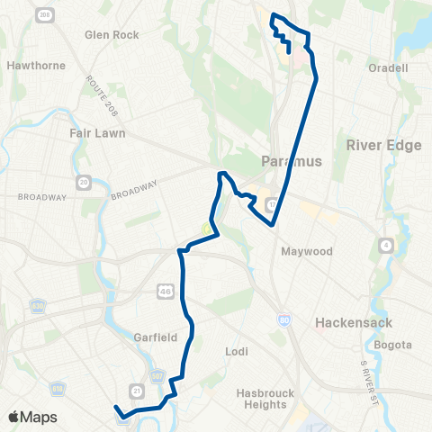 NJ Transit Passaic - Paramus Park map