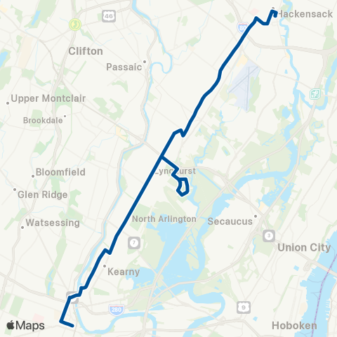 NJ Transit Newark - Hackensack map