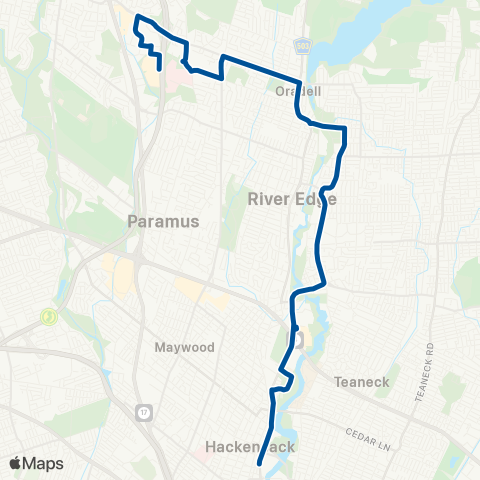 NJ Transit Hackensack - New Milford - Paramus map
