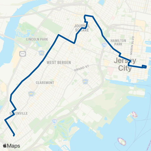 NJ Transit Greenville - Journal Square - Exchange Pl map