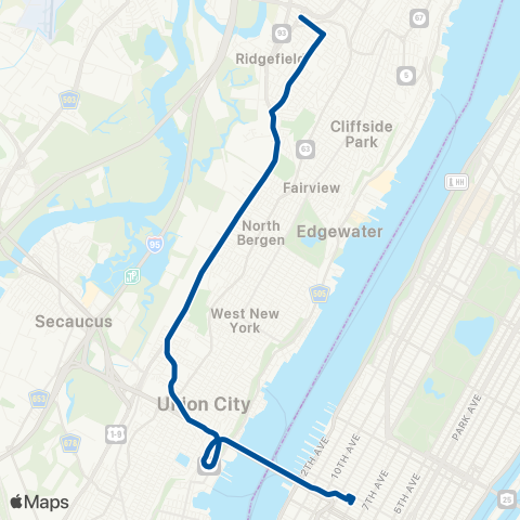 NJ Transit Ridgefield - Union City - New York map