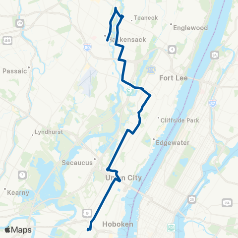 NJ Transit Hackensack - Jersey City - Journal Square map