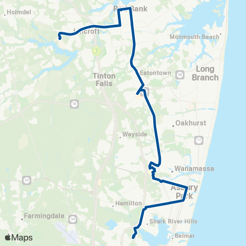 NJ Transit Brookdale CC-Red Bank-Asbury Park map