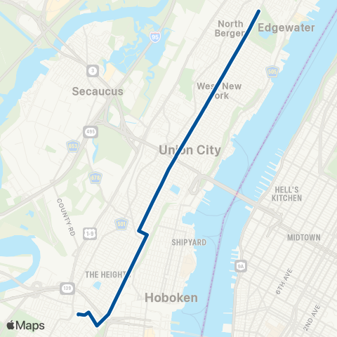 NJ Transit N Bergen - Jersey City - Journal Square map