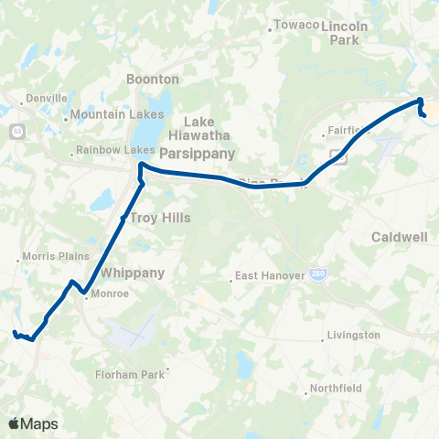 NJ Transit Morristown - Willowbrook Mall map