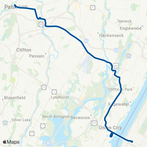 NJ Transit Paterson - New York Express map