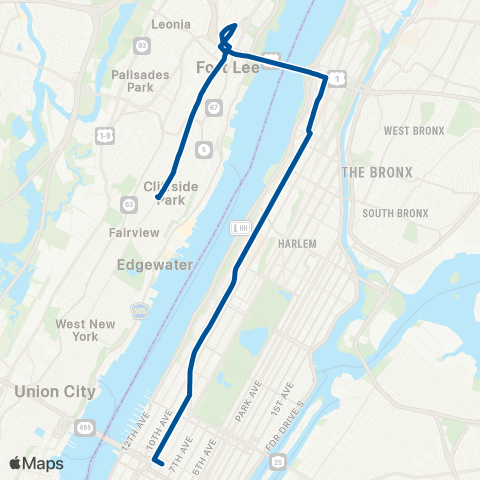 NJ Transit Fairview - Fort Lee - New York map