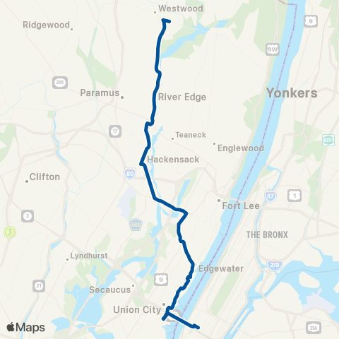 NJ Transit Westwood - New York map