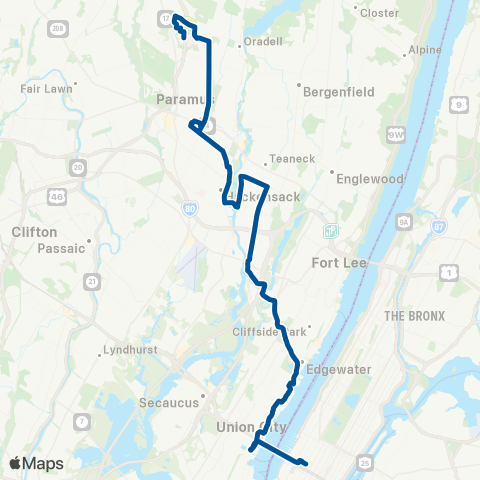 NJ Transit Paramus - New York map