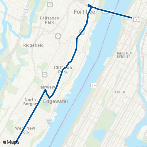 NJ Transit Union City - New York (GWB) map