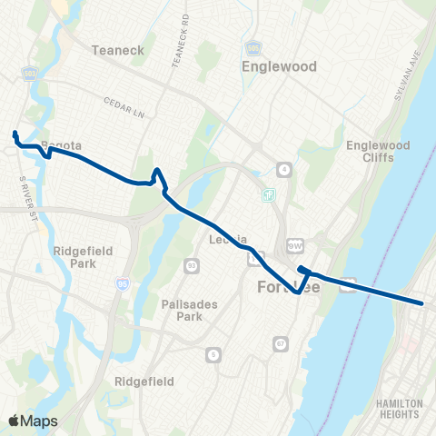 NJ Transit Hackensack - New York (GWB) map