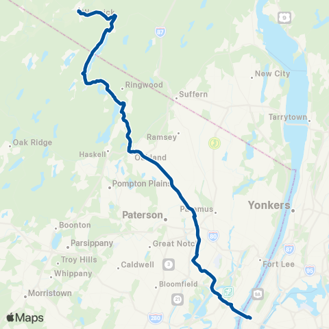 NJ Transit Warwick - Ringwood - New York map