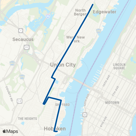NJ Transit North Bergen - Union City - Hoboken map