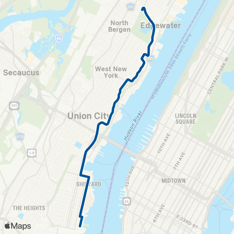 NJ Transit North Bergen - Weehawken - Hoboken map