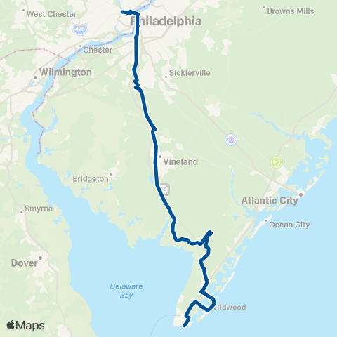 NJ Transit Cape May - Wildwood - 30th St Philadelphia map