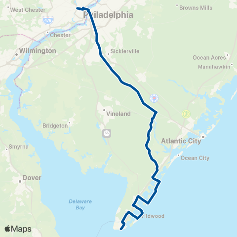 NJ Transit Cape May - Wildwood - 30th St Philadelphia map