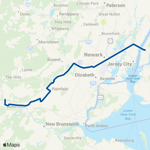 NJ Transit Bridgewater - New York map