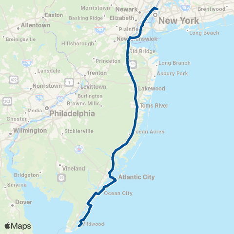 NJ Transit New York - Atlantic City - Cape May map