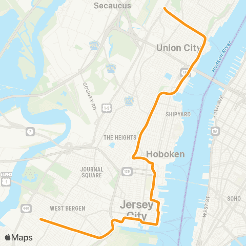 NJ Transit West Side Avenue - Tonnelle Avenue map