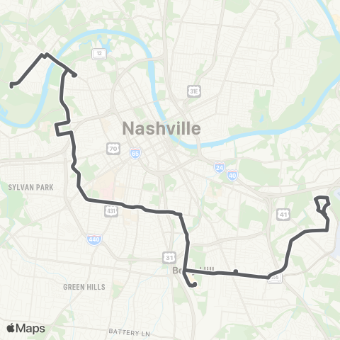 WeGo Public Transit Thompson - Wedgewood map