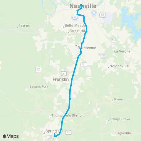 WeGo Public Transit Spring Hill - Franklin map