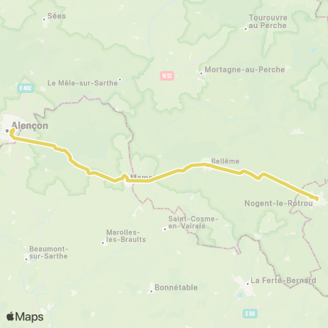 Nomad Car Région Nogent-le-Rotrou <> Mamers <> Alençon map