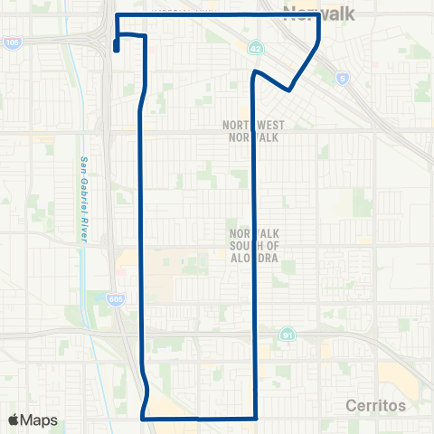 Norwalk Transit NSQ / C Line / Cerritos Coll / Cerritos Mal map